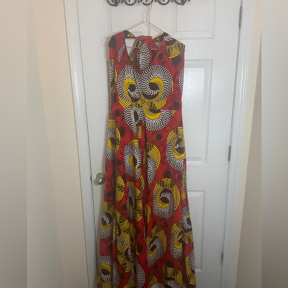 Halter Neck Tie Sleeveless Maxi Dress (Anu African Print)